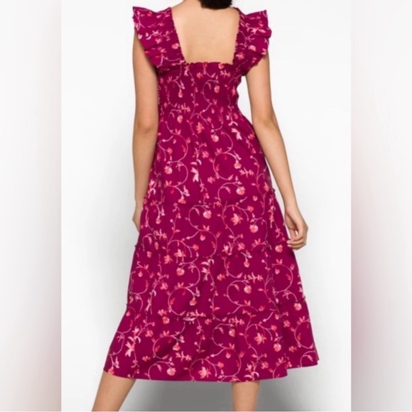 Hill House NWT Ellie Nap Midi Flutter Sleeve Dress Burgundy Botanical XS-M - Picture 6 of 9
